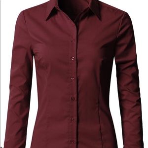 wine red worthington button up blouse